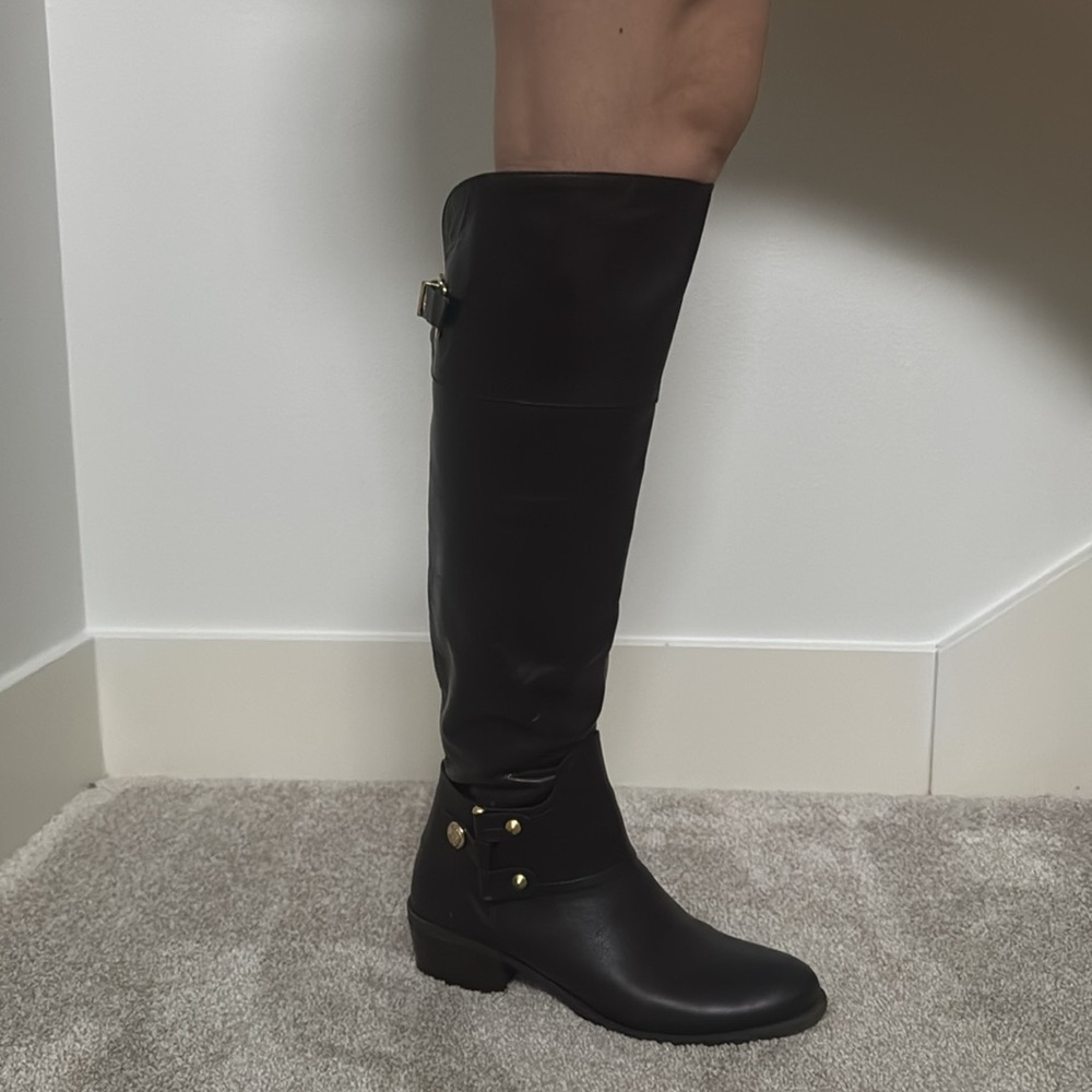 Vince Camuto tall knee high brown leather boots gold hardware Brooklee - Picture 9 of 9